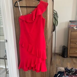 Vince Camuto Red One Shoulder Ruffled Sheath Dress